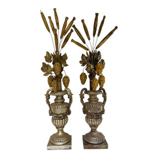 Monumental 19th-Century Italian Silver-Gilt Wood Eucharistic Altar Urns With Wheat and Grapes a Air For Sale