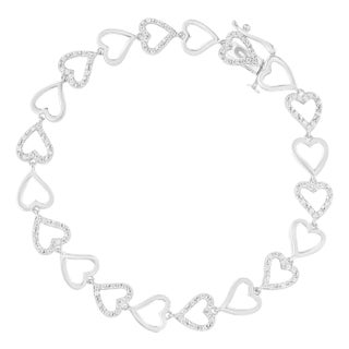 .925 Sterling Silver 1/2 Cttw Diamond Alternating Heart Link Bracelet (I-J Color, I2-I3 Clarity)- Size 7.25" Inches For Sale