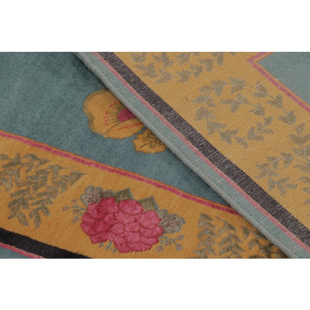 Sky Blue Rug & Kilim’s Modern Classics "Sipahi" Pictorial Runner Rug, Bristol Blue & Gold For Sale - Image 8 of 10