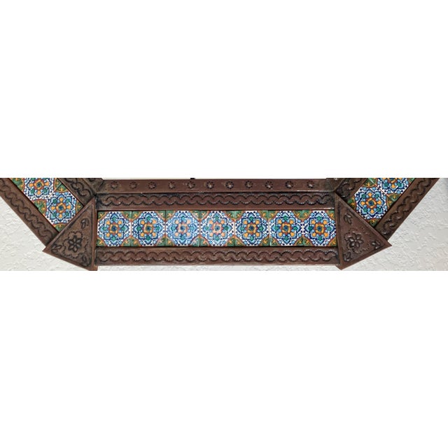 Circa 2005 Mexican Bronzed Hojalata (Tin Art Work) & Talavera Tile Mirror - Hangs Vertically or Horizontally For Sale - Image 11 of 14