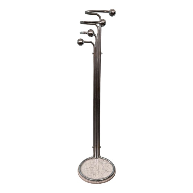 Vintage Italian Coat Hanger in Chromed Steel and Marble Base, 1970s For Sale