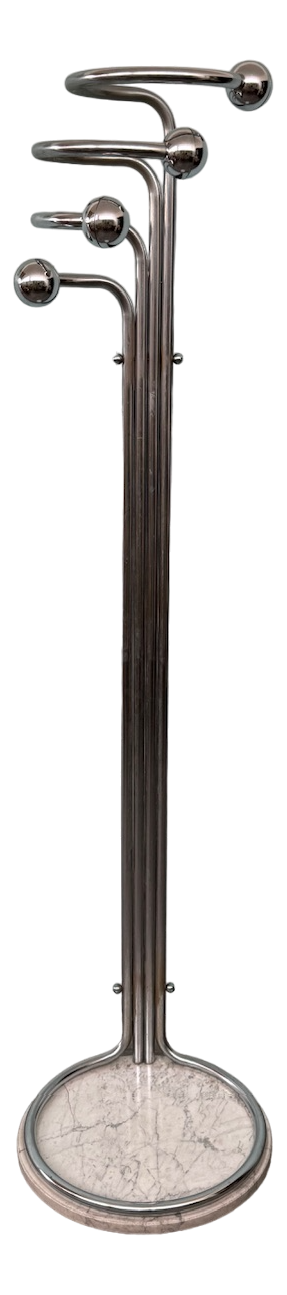 Vintage Italian Coat Hanger in Chromed Steel and Marble Base, 1970s