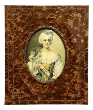 Vintage Mid Century Antique 19th Century German Transferware Portrait Miniature of a Lady in Faux Tortoiseshell Frame