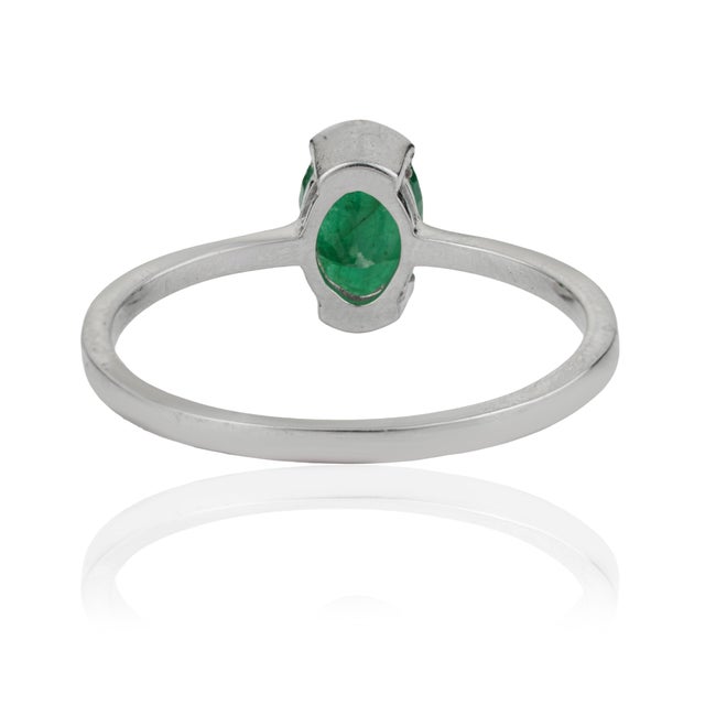 Not Yet Made - Made To Order Minimalist 925 Sterling Silver Natural 0.83 Ct Oval Emerald Solitaire Ring Size 8 For Sale - Image 5 of 13