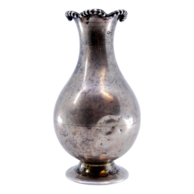 Small Silver Vase with Circular Base and Relief on Top For Sale