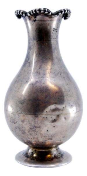 Small Silver Vase with Circular Base and Relief on Top