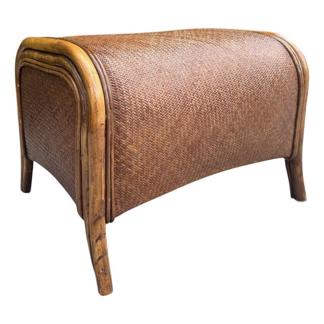 Vintage Organic Modern Barrel Form Rattan Ottoman For Sale