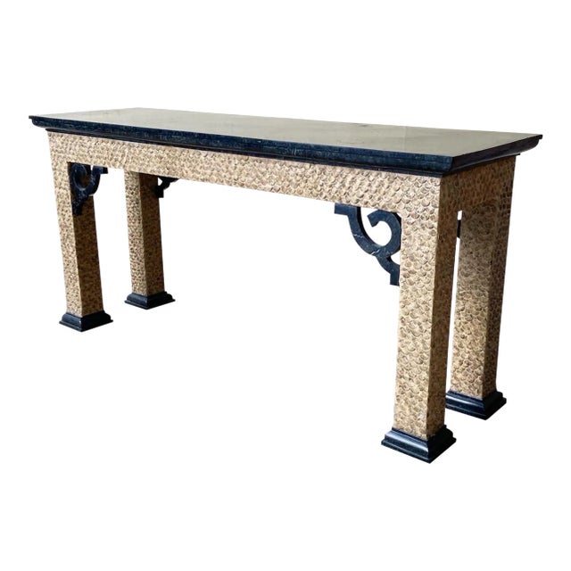 Chinoiserie Black Tessellated Stone Top Console Table For Sale