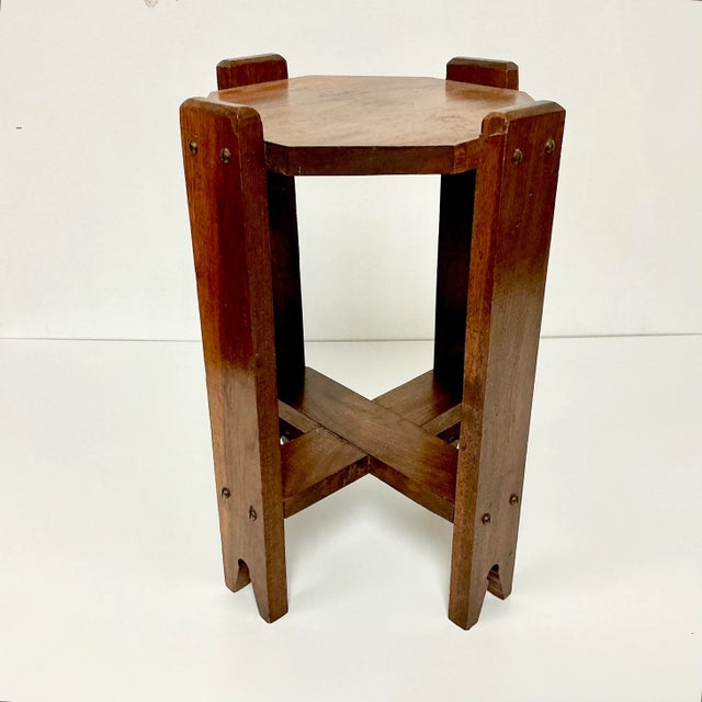 This is a lovely wooden Plant Stand from the Early 20th Century. It’s a handcrafted Folk Art piece featuring Art Deco...