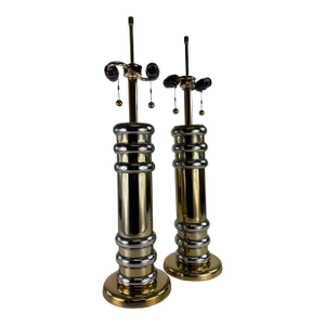 Mid-Century Mod. Chrome and Brass Modern Table Lamps/Pair