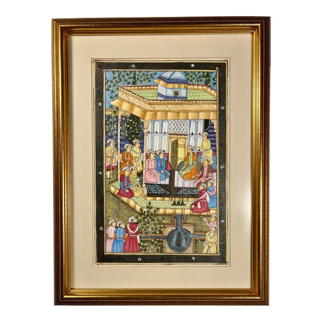 19th Century Antique Indian Mughal Miniature Gouache Painting of Emperor For Sale