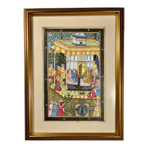 19th Century Antique Indian Mughal Miniature Gouache Painting of Emperor