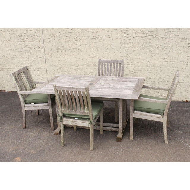 Traditional Gloster Teak Outdoor Patio Dining Table With Four Chairs For Sale - Image 3 of 18