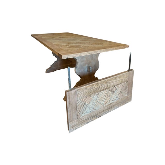Mid-Century Modern Vintage Oak Trestle Dining Table For Sale - Image 3 of 10