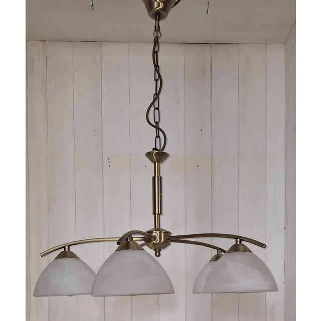 Vintage Pendant Lamp with White Marbled Glass Shades from Honsel, 2000s For Sale - Image 4 of 8