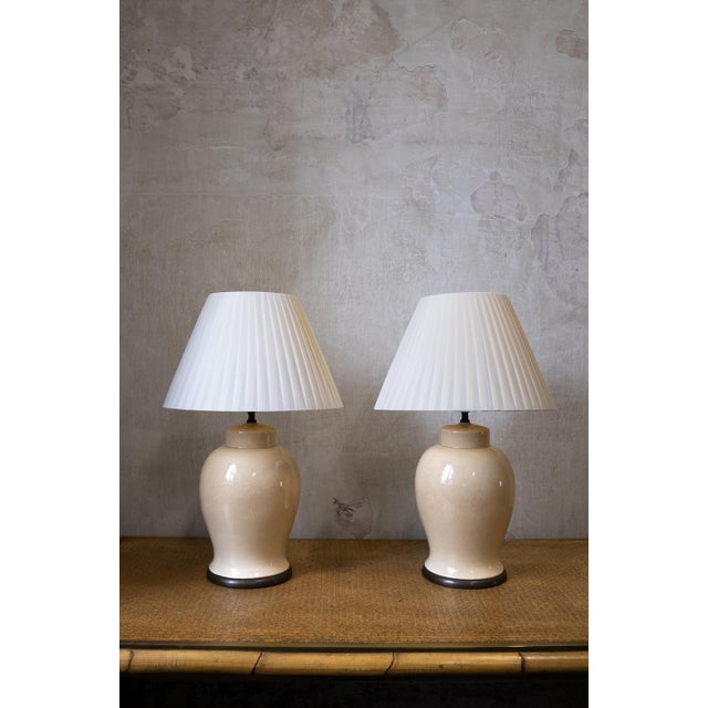 Metal English Craquelé Glazed Ceramic Table Lamps, 1970s, Set of 2 For Sale - Image 7 of 7