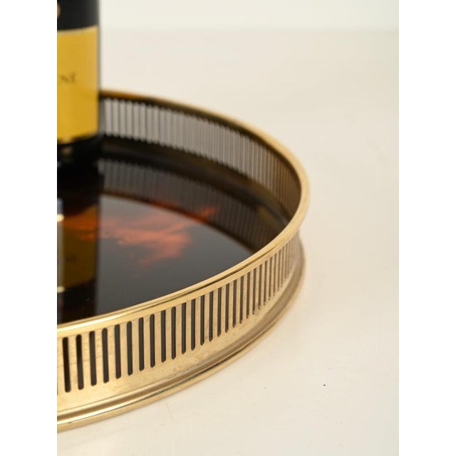 Round Tray in 24k Gold-Plated Brass and Tortoiseshell Acrylic Glass from Dior, Italy, 1970s For Sale - Image 4 of 13