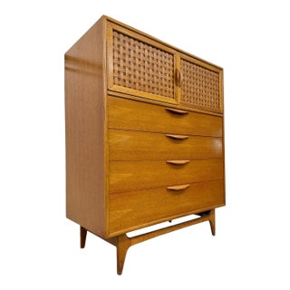 Mid-Century Modern Lane Perception Blonde Oak High Chest For Sale