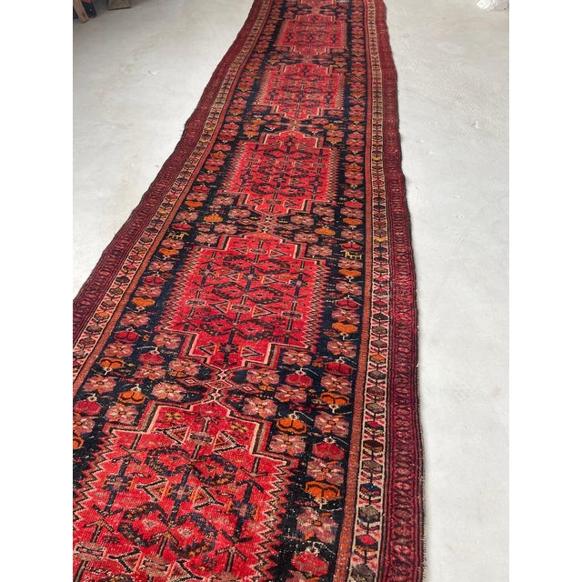 Mid 20th Century Yellow Goats & Horses with Wine, Ruby & Charcoal-Blue Shrubs and Flora Rug 4 x 17 For Sale - Image 11 of 14