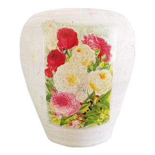 1960s Vintage Ceramic Foral Rose Pot For Sale