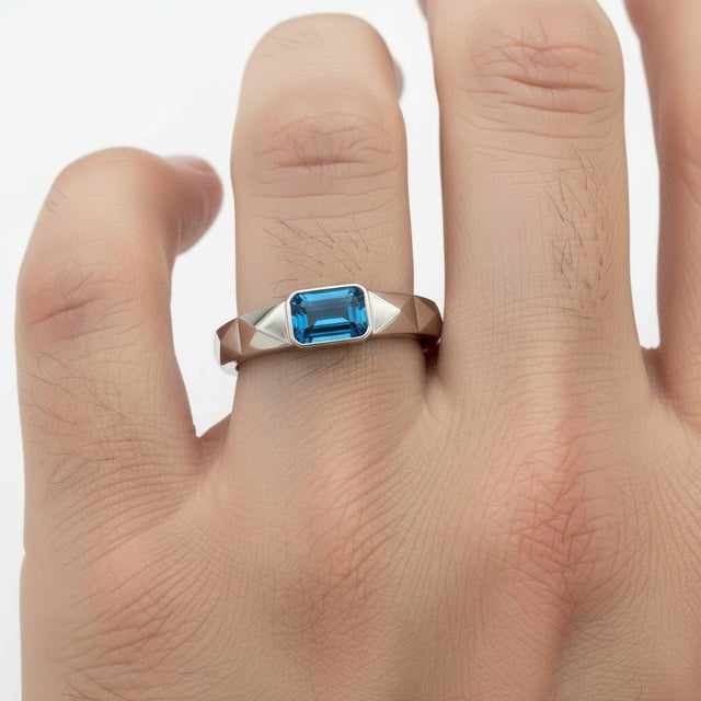 Topaz Solitaire Ring for Men Silver, Gold, Size 10 For Sale - Image 6 of 7