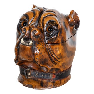 Antique 19th Century Victorian Wood of Life Bulldog Tobacco Jar, 1890s For Sale