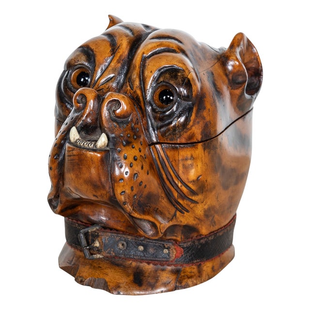 Antique 19th Century Victorian Wood of Life Bulldog Tobacco Jar, 1890s For Sale