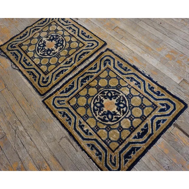 Pair of antique Chinese Ningxia rug, size: 2'2" x 2'0". Antique Ningxia Chinese Geometric Yellow 1825 Rug, Circa Date:...
