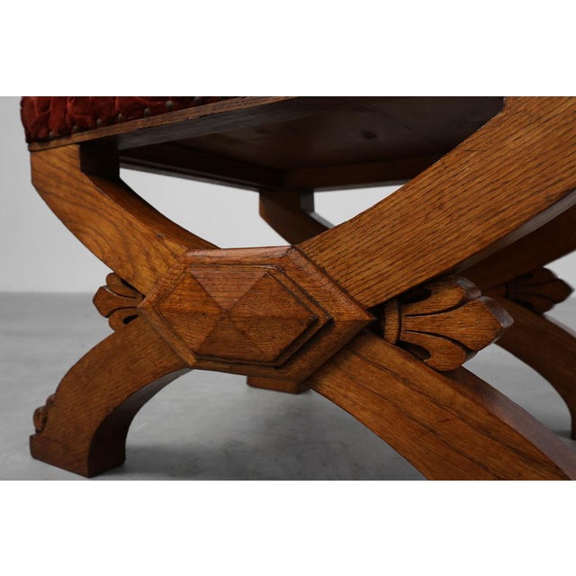 Wood 19th Century Gothic Revival Flemish Oak Footstool, Belgium For Sale - Image 7 of 15