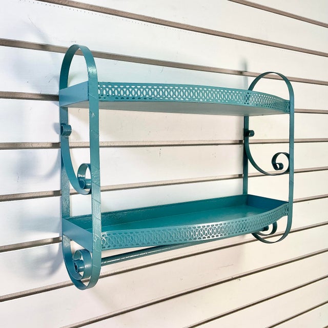 Metal 1970s Vintage Boho Chic Atomic Style Metal Bathroom Wall-Mounted Shelf With Towel Bar. For Sale - Image 7 of 13