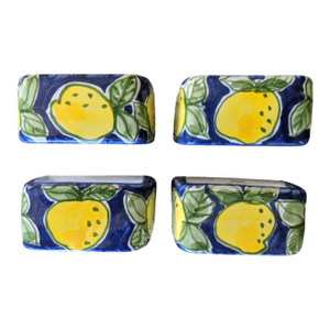 Vintage Hand Painted Citrus Lemon Ceramic Napkin Rings- Set of 4