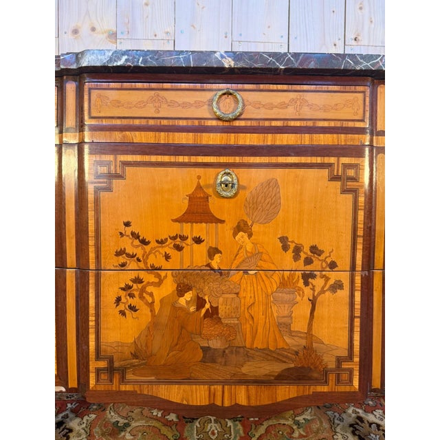 Transitional Style Chest of Drawers with Oriental Marquetry, 1920s For Sale - Image 3 of 10