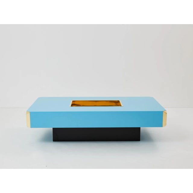 Willy Rizzo Blue Lacquer and Brass Bar Coffee Table Alveo 1970s For Sale - Image 10 of 12