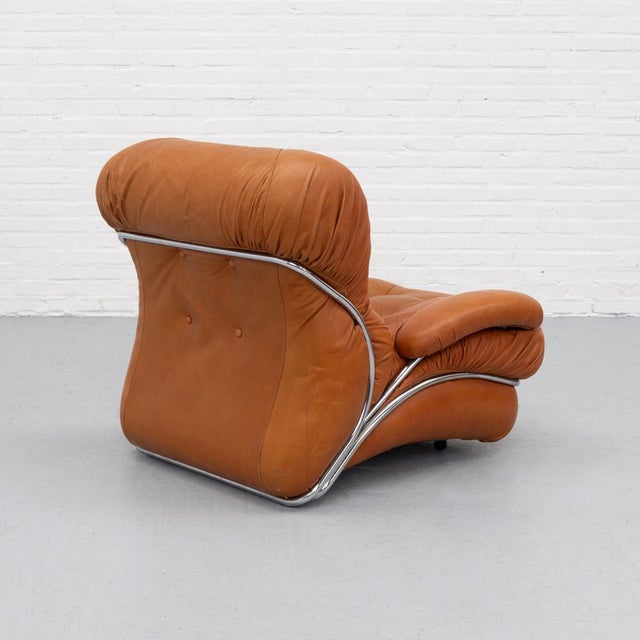 Mid-Century Modern Italian Corolla Lounge Chair in Cognac Leather by I.P.E., 1970s For Sale - Image 3 of 16