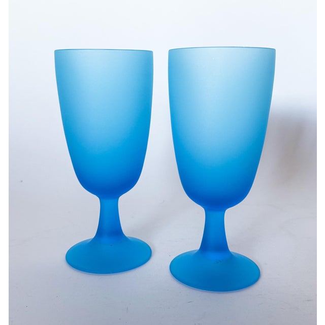 The most fantastic vintage 1960s Italian electric blue Satinato Murano blown glass goblets by Carlo Moretti, for Rosenthal...