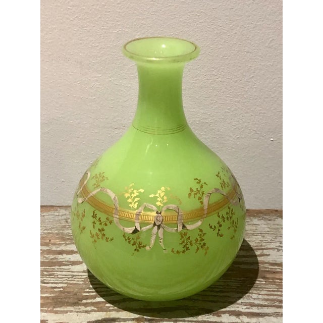 1860 Antique Green Opaline Glass Vase For Sale - Image 4 of 7