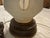 This item is a vintage satin glass table lamp, likely from the mid-20th century (1950s-1970s), with a hand-painted gold...