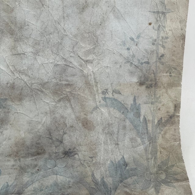 Textile Large & Unusual Salvaged French Canvas Panel of Hand Painted Cameo & Design in Faint Blue For Sale - Image 7 of 9