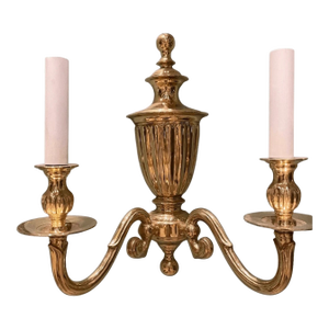 Vintage Neoclassical Style Solid Brass Wall Sconce 2 Light Arm Urn Design