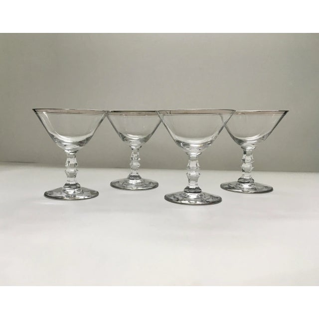 1960s Silver Trimmed Facet Stemmed “Debut” Cocktail Glasses- Set of 4 For Sale - Image 13 of 13