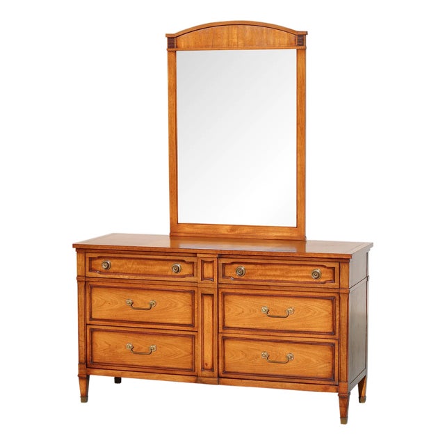 Drexel Mid-Century Mahogany Lowboy Dresser With Matching Mirror - Vintage Solid Wood With Hidden Compartment For Sale