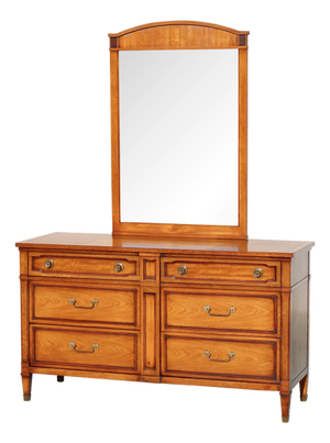 Drexel Mid-Century Mahogany Lowboy Dresser With Matching Mirror - Vintage Solid Wood With Hidden Compartment