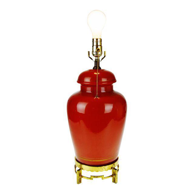 Vintage Terracotta Colored Ceramic Ginger Jar Style Asian Table Lamp