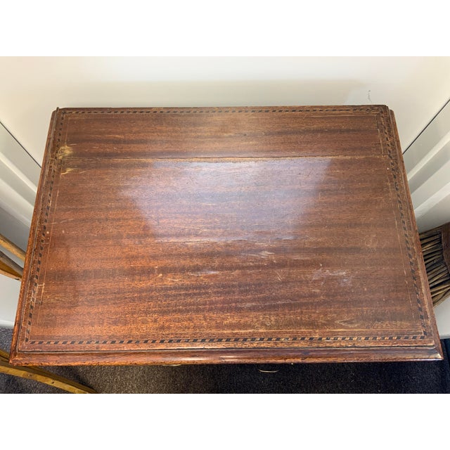 Late 19th century English Georgian style small dresser. Barber pole inlay detail. Lovely small scale piece. Oak inside...