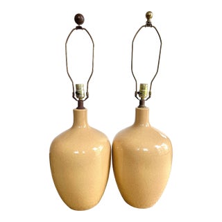 1970s Haeger Yellow Ochre Ceramic Table Lamps, a Pair For Sale