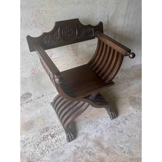Early 20th Century Vintage Renaissance Revival Savonarola Chair in Carved Walnut For Sale - Image 5 of 9