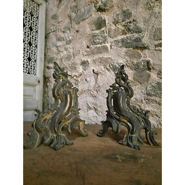 Antique French Bronze Andirons, 1900, Set of 2 For Sale - Image 12 of 16