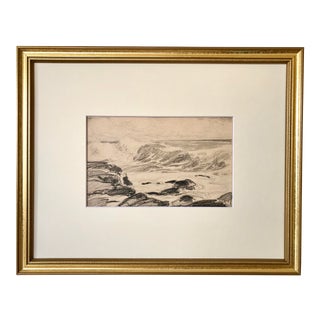 Antique Original Drawing Seascape by Robert Whitmore 1923 For Sale
