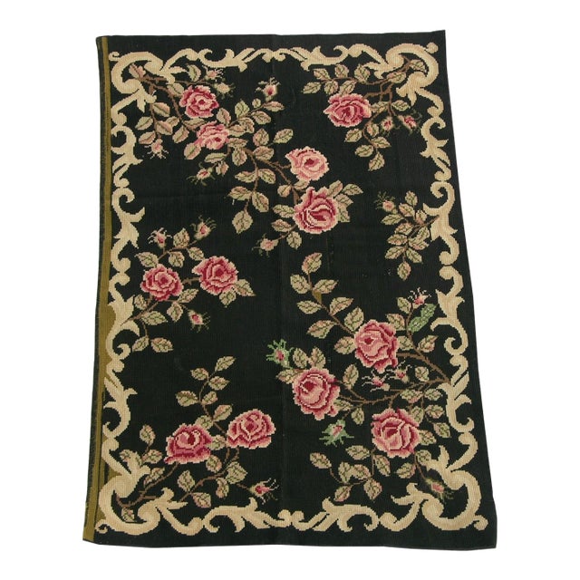 Antique Needlework Floral Rug For Sale
