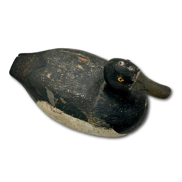 Very Nice Large Size Antique American Hand Carved & Painted Wood Duck Hunters Working Decoy With Glass Eyes For Sale - Image 15 of 18